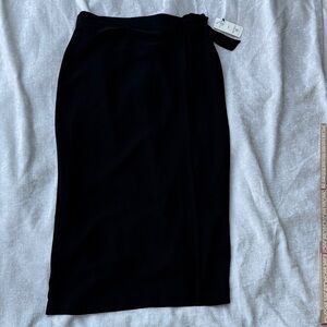 Lined Black Wrap Midi Pencil Skirt with Side Tie 16 NWT